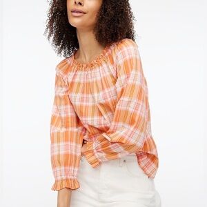 J. Crew Factory Women’s Ruffle Tie-Back Flannel Orange Summer Breezy Shirt Sz XS